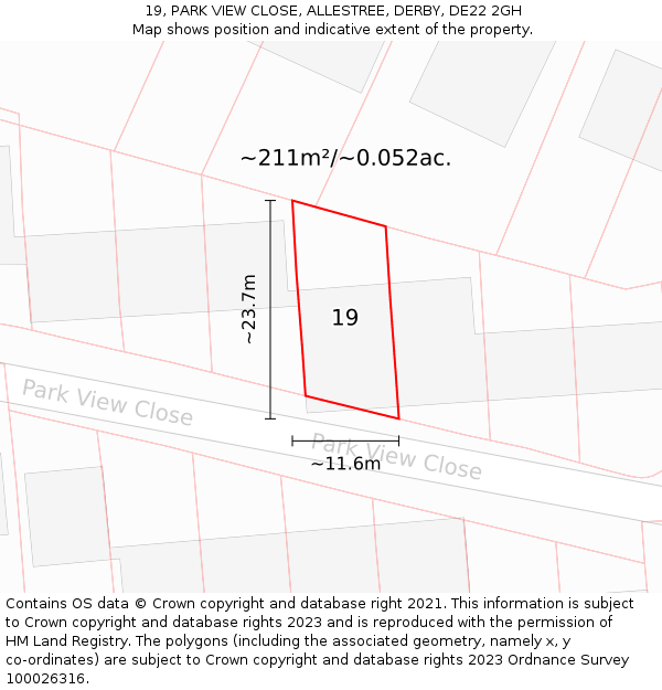 19, PARK VIEW CLOSE, ALLESTREE, DERBY, DE22 2GH: Plot and title map