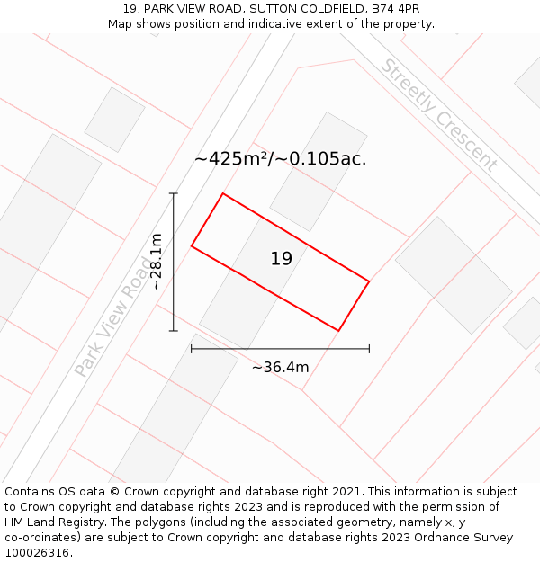 19, PARK VIEW ROAD, SUTTON COLDFIELD, B74 4PR: Plot and title map