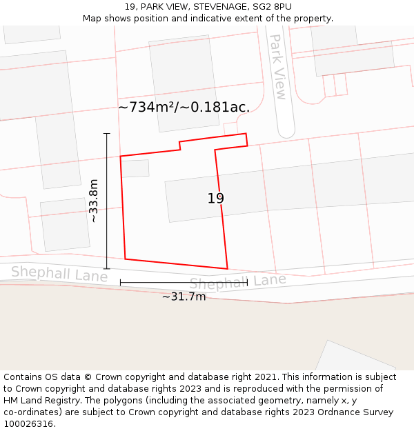 19, PARK VIEW, STEVENAGE, SG2 8PU: Plot and title map