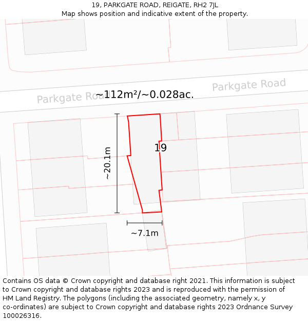 19, PARKGATE ROAD, REIGATE, RH2 7JL: Plot and title map