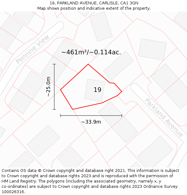 19, PARKLAND AVENUE, CARLISLE, CA1 3GN: Plot and title map