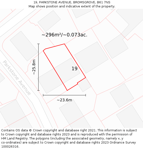19, PARKSTONE AVENUE, BROMSGROVE, B61 7NS: Plot and title map