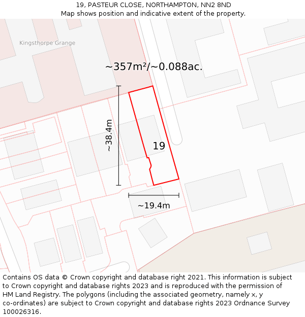 19, PASTEUR CLOSE, NORTHAMPTON, NN2 8ND: Plot and title map