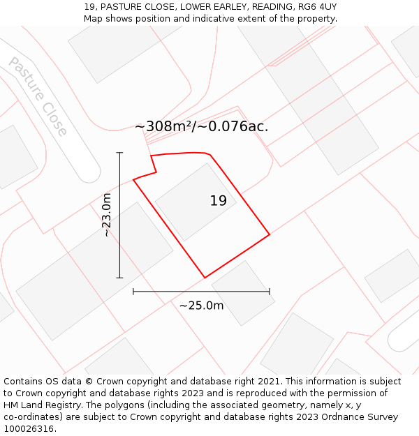 19, PASTURE CLOSE, LOWER EARLEY, READING, RG6 4UY: Plot and title map