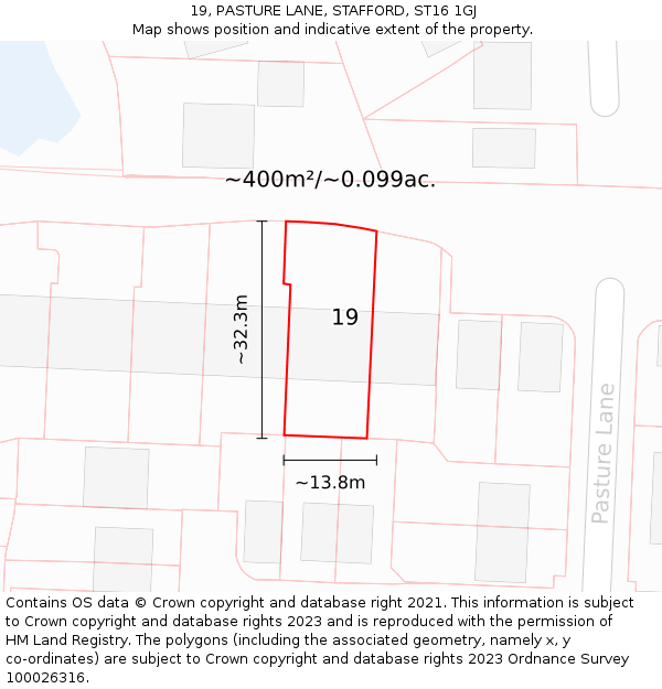 19, PASTURE LANE, STAFFORD, ST16 1GJ: Plot and title map