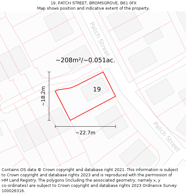 19, PATCH STREET, BROMSGROVE, B61 0FX: Plot and title map