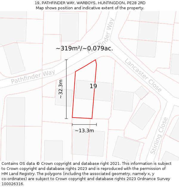 19, PATHFINDER WAY, WARBOYS, HUNTINGDON, PE28 2RD: Plot and title map