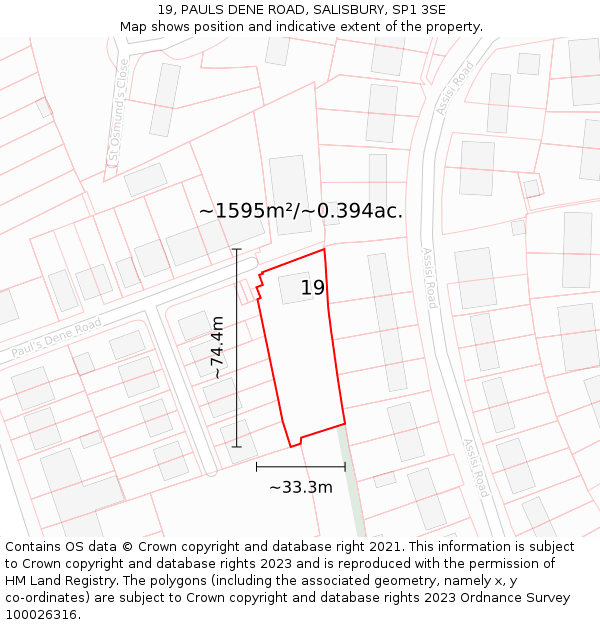 19, PAULS DENE ROAD, SALISBURY, SP1 3SE: Plot and title map