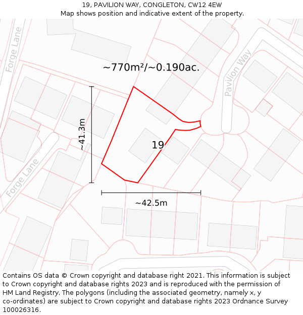19, PAVILION WAY, CONGLETON, CW12 4EW: Plot and title map