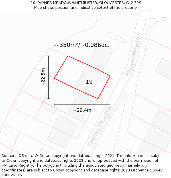 19, PAYNES MEADOW, WHITMINSTER, GLOUCESTER, GL2 7PS: Plot and title map