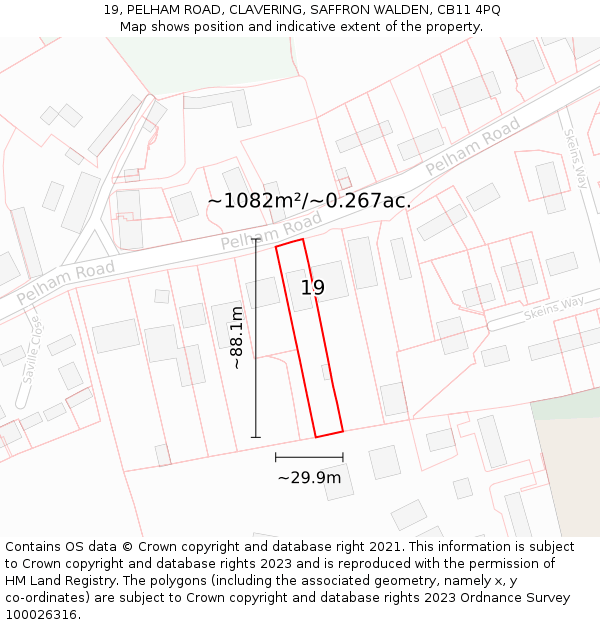 19, PELHAM ROAD, CLAVERING, SAFFRON WALDEN, CB11 4PQ: Plot and title map