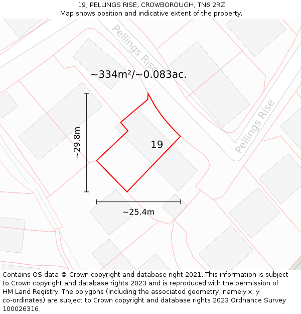 19, PELLINGS RISE, CROWBOROUGH, TN6 2RZ: Plot and title map