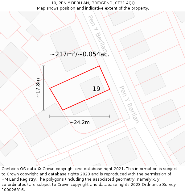 19, PEN Y BERLLAN, BRIDGEND, CF31 4QQ: Plot and title map