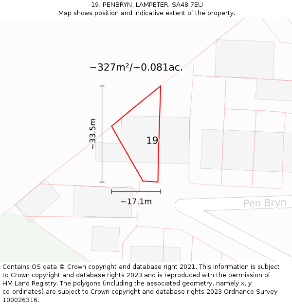 19, PENBRYN, LAMPETER, SA48 7EU: Plot and title map
