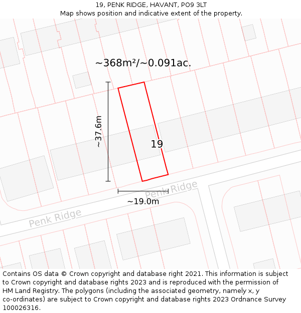 19, PENK RIDGE, HAVANT, PO9 3LT: Plot and title map