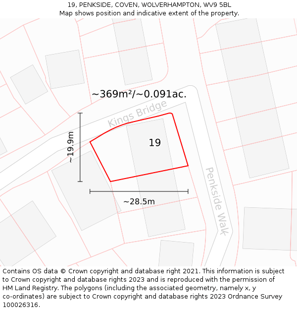 19, PENKSIDE, COVEN, WOLVERHAMPTON, WV9 5BL: Plot and title map