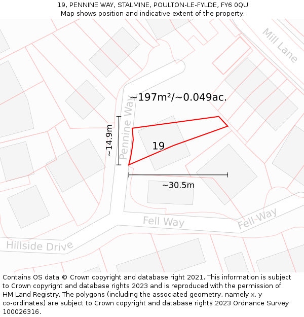 19, PENNINE WAY, STALMINE, POULTON-LE-FYLDE, FY6 0QU: Plot and title map