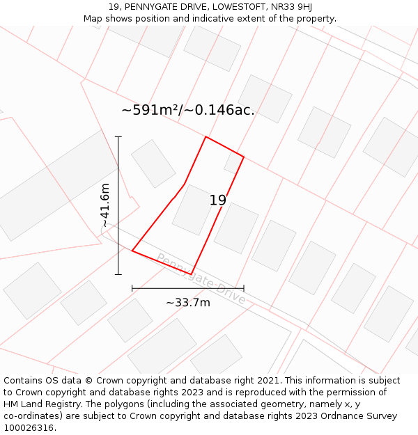 19, PENNYGATE DRIVE, LOWESTOFT, NR33 9HJ: Plot and title map