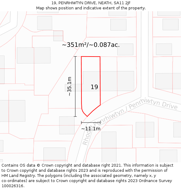 19, PENRHIWTYN DRIVE, NEATH, SA11 2JF: Plot and title map