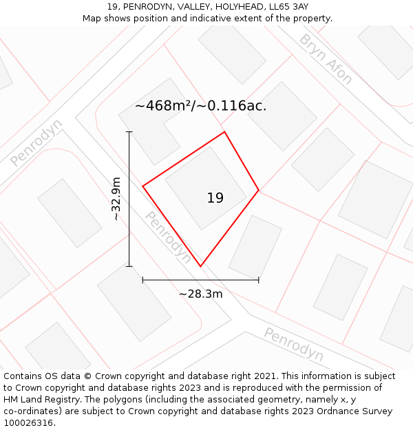 19, PENRODYN, VALLEY, HOLYHEAD, LL65 3AY: Plot and title map