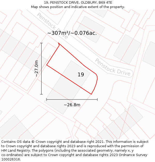 19, PENSTOCK DRIVE, OLDBURY, B69 4TE: Plot and title map