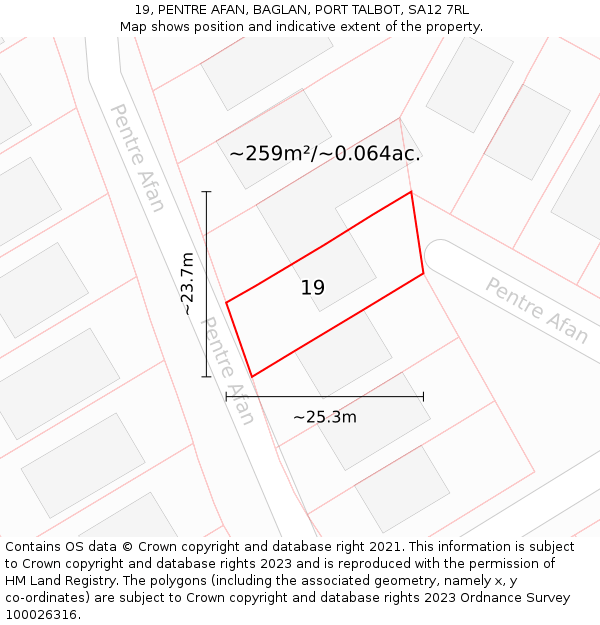 19, PENTRE AFAN, BAGLAN, PORT TALBOT, SA12 7RL: Plot and title map