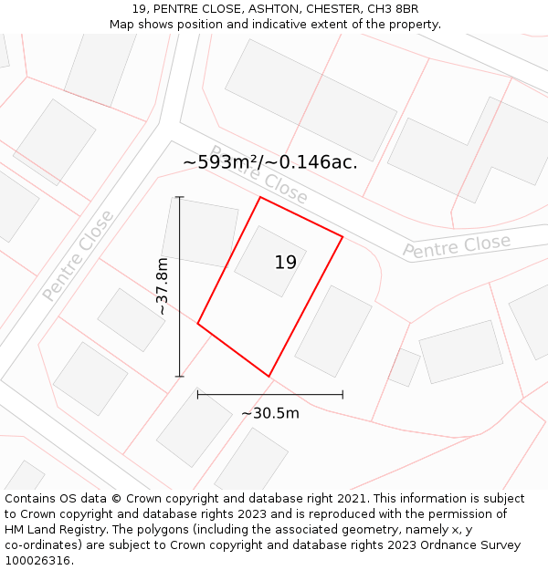 19, PENTRE CLOSE, ASHTON, CHESTER, CH3 8BR: Plot and title map