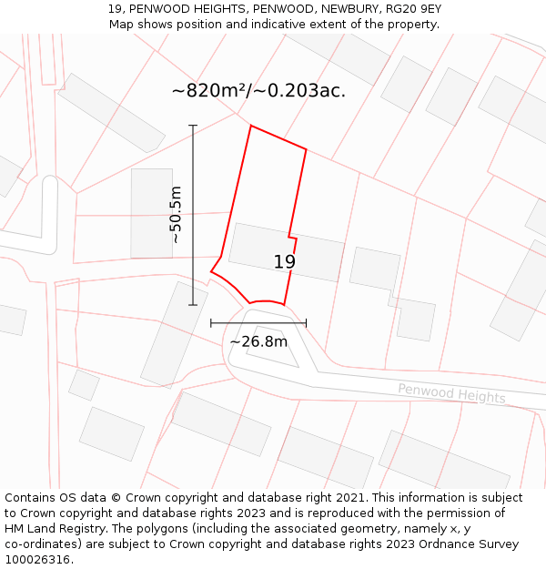 19, PENWOOD HEIGHTS, PENWOOD, NEWBURY, RG20 9EY: Plot and title map