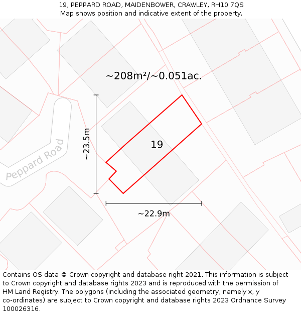 19, PEPPARD ROAD, MAIDENBOWER, CRAWLEY, RH10 7QS: Plot and title map