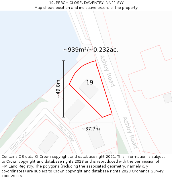 19, PERCH CLOSE, DAVENTRY, NN11 8YY: Plot and title map