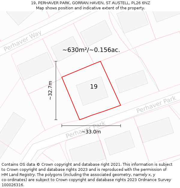 19, PERHAVER PARK, GORRAN HAVEN, ST AUSTELL, PL26 6NZ: Plot and title map