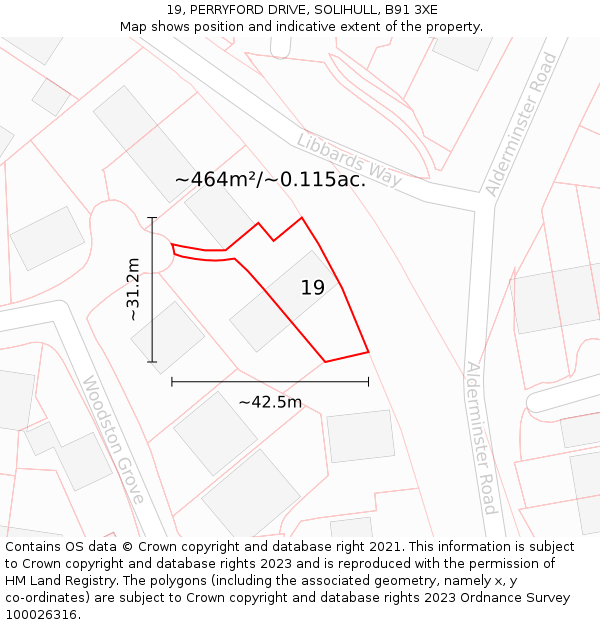 19, PERRYFORD DRIVE, SOLIHULL, B91 3XE: Plot and title map