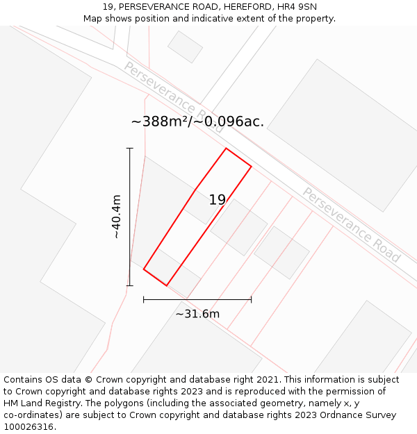 19, PERSEVERANCE ROAD, HEREFORD, HR4 9SN: Plot and title map