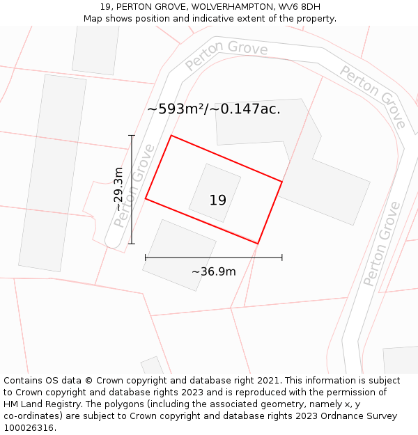19, PERTON GROVE, WOLVERHAMPTON, WV6 8DH: Plot and title map