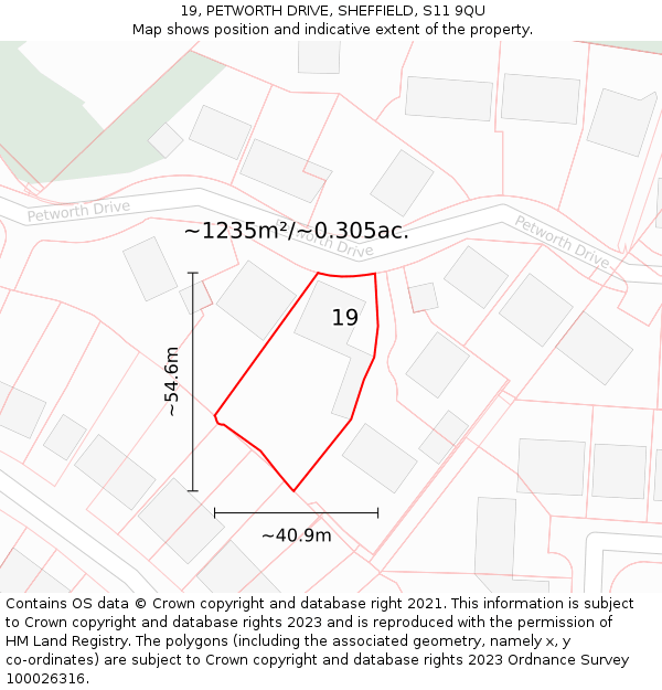 19, PETWORTH DRIVE, SHEFFIELD, S11 9QU: Plot and title map