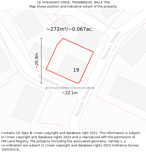 19, PHEASANT DRIVE, TROWBRIDGE, BA14 7FW: Plot and title map