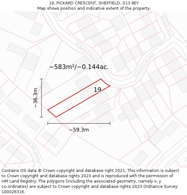 19, PICKARD CRESCENT, SHEFFIELD, S13 8EY: Plot and title map
