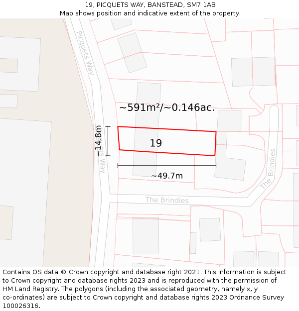 19, PICQUETS WAY, BANSTEAD, SM7 1AB: Plot and title map