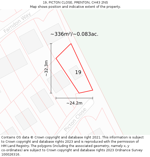 19, PICTON CLOSE, PRENTON, CH43 2NS: Plot and title map