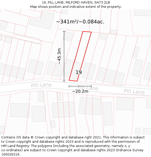 19, PILL LANE, MILFORD HAVEN, SA73 2LB: Plot and title map