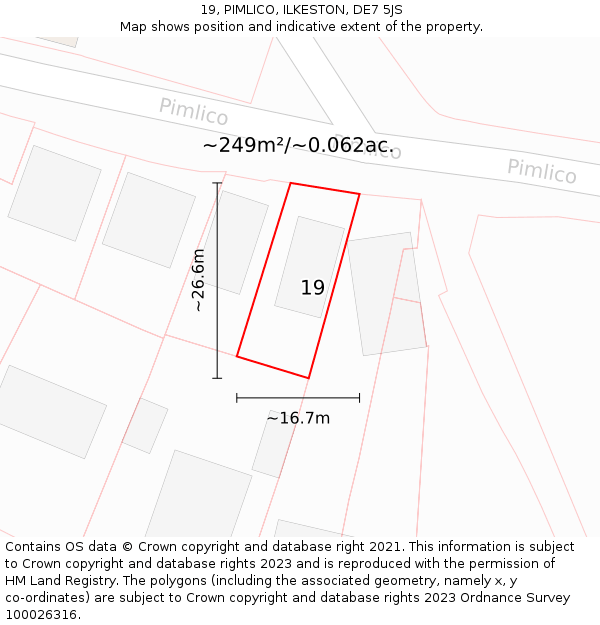 19, PIMLICO, ILKESTON, DE7 5JS: Plot and title map