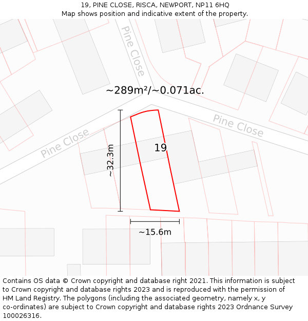 19, PINE CLOSE, RISCA, NEWPORT, NP11 6HQ: Plot and title map