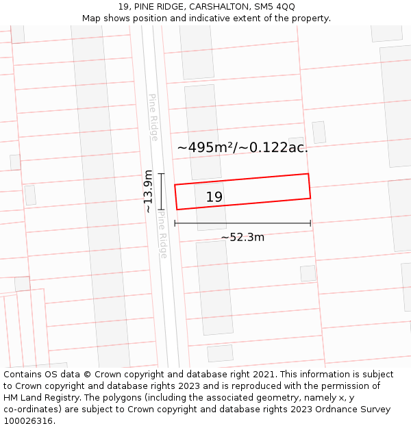 19, PINE RIDGE, CARSHALTON, SM5 4QQ: Plot and title map