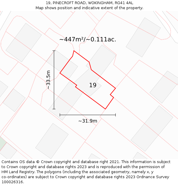 19, PINECROFT ROAD, WOKINGHAM, RG41 4AL: Plot and title map