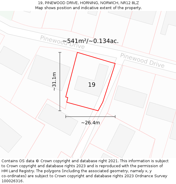 19, PINEWOOD DRIVE, HORNING, NORWICH, NR12 8LZ: Plot and title map