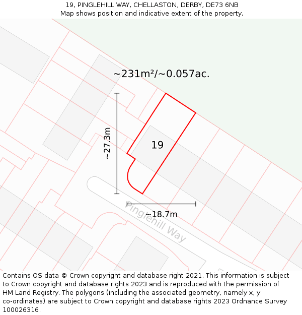 19, PINGLEHILL WAY, CHELLASTON, DERBY, DE73 6NB: Plot and title map