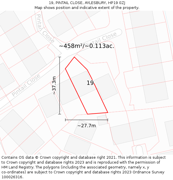 19, PINTAIL CLOSE, AYLESBURY, HP19 0ZJ: Plot and title map