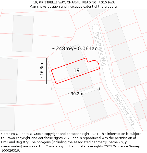 19, PIPISTRELLE WAY, CHARVIL, READING, RG10 9WA: Plot and title map