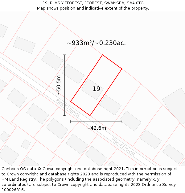 19, PLAS Y FFOREST, FFOREST, SWANSEA, SA4 0TG: Plot and title map
