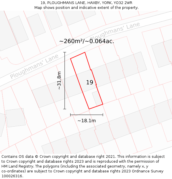 19, PLOUGHMANS LANE, HAXBY, YORK, YO32 2WR: Plot and title map